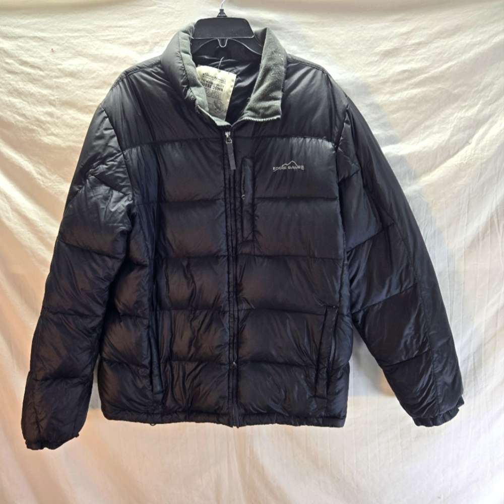 Eddie Bauer Men's XL Black Down Insulated Puffer Jacket Coat Full Zip